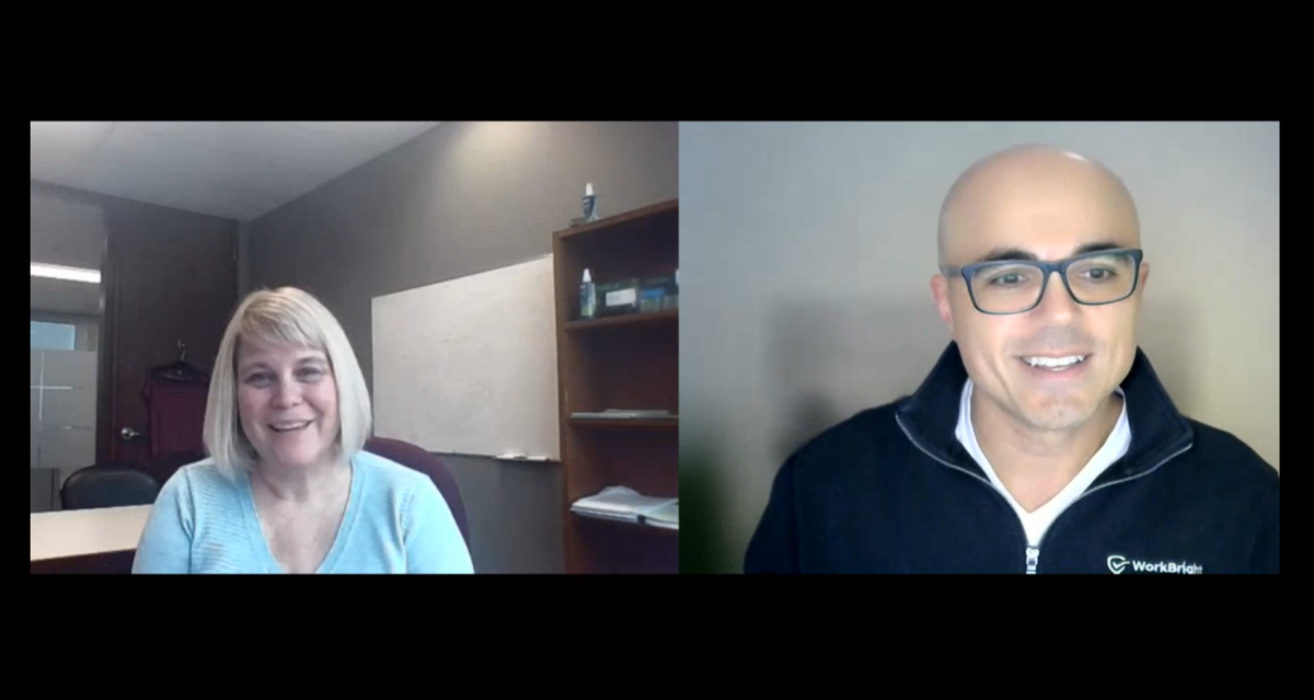 Screenshot of webinar with Mike Russo WorkBright and Angela Powell Sherrard Kuzz LLP